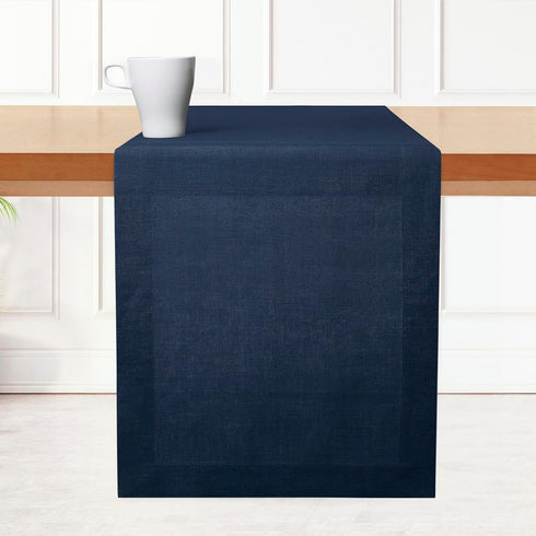 D'Moksha Homes Linen Navy Blue Table Runner 72 Inches Long - 100% Pure Linen 14 x 72 Inch Table Runner for Dining, Summer, Fall and Halloween - Ma...