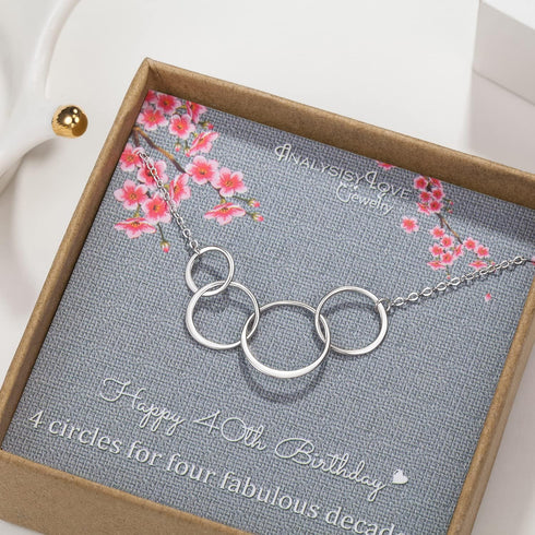 40th Birthday Gifts for Women - Sterling Silver Infinity 4 Circle 4 Decades Necklace, Mothers Day Jewelry Mom Gift...
