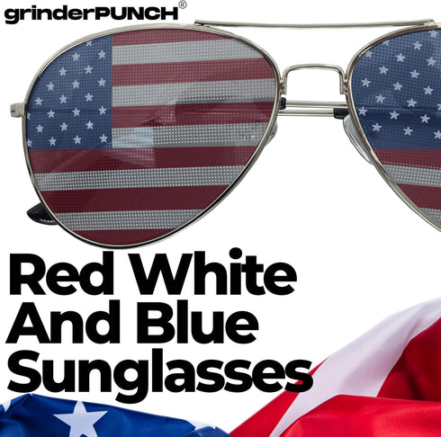 grinderPUNCH 2 Pair Combo Patriotic American US Flag Sunglasses Bulk USA...