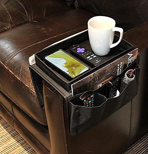 Dependable Industries inc. Essentials Sofa Armrest Organizer with Table - 5 Pockets, Anti-Slip Bottom, TV Remote Holder - Drapes Over Sofa Arm Rel...