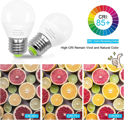 6W E26 Small Globe LED Bulb 60W Equivalent G45/A15 E26 Standard Screw Base 120V-265V Frosted Daylight White 750LM Waterproof for Fridge Light Pend...