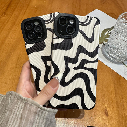 Designed for iPhone 14 Phone Case, Soft PU Leather TPU and Cute Art Wavy Painted for Women Girls, Slim Protective Shockproof Compatible with iPhon...