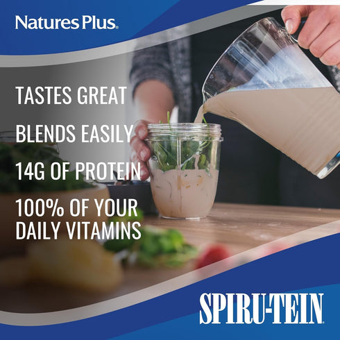 NaturesPlus SPIRU-TEIN Shake - Chocolate - 8 Packets, Spirulina Protein Powder - Plant Based Meal Replacement, Vitamins & Minerals For Energy - Ve...