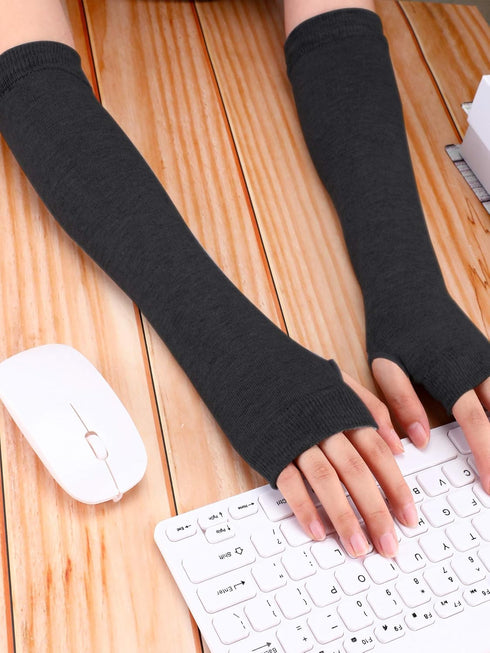 Bememo 4 Pairs Punk Gothic Long Fingerless Gloves Knitted Arm Warmer Elbow Length Thumb Hole Gloves...