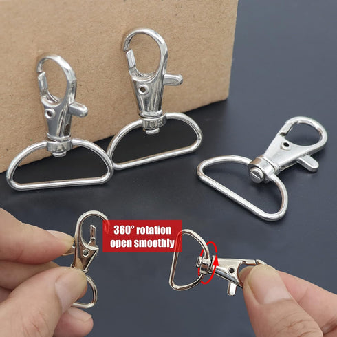 YAKA 50 Pack Premium Metal Lobster Claw Clasps 360° Swivel Trigger Snap Hooks by Swivel Clasps with D Ring (D Ring Inner Width 0.62inch)...