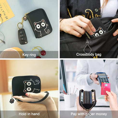CONISY Cute Credit Card Holder for Women, Small Leather Zipper RFID Card Case Wallet with Removable Keychain...
