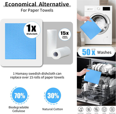 10 Pack Swedish DishCloths for Kitchen-Reusable Paper Towels Washable- Eco Friendly Cellulose Sponge Microfiber Dish Cloths-Absorbent and No Odor ...