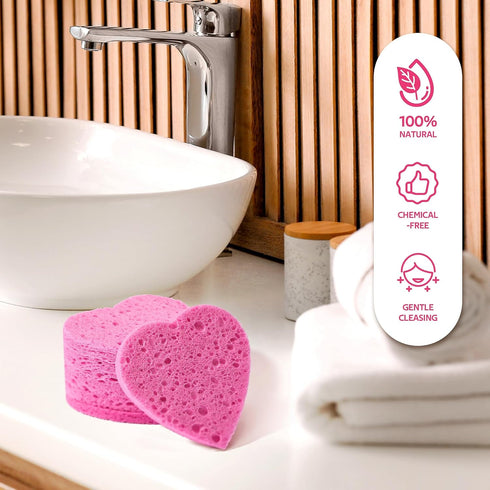 50-Count Heart Shape Compressed Facial Sponges for Daily Facial Cleansing and Exfoliating, 100? Natural Cosmetic Spa Sponges for Makeup Remover...