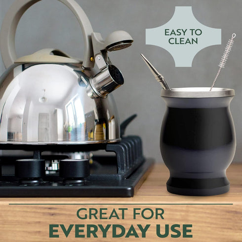 Norte Yerba Mate Cup Kit, 8-Ounces Traditional Mate Tea Cup/Gourd Set | Includes 2 Bombillas (Yerba Mate Straw) & Cleaning Brush, Stainless Steel ...