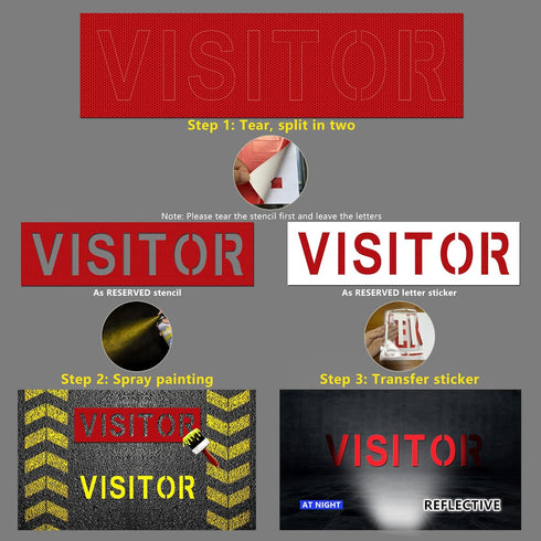 2 Pieces Visitor Parking Stencils with Self-Adhesive,4 Inch Visitor Pavement Marking Letter Sticker Stencil,6" x 22" Visitor Sign Spray Painting S...