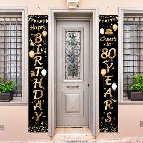 2 Pieces 80th Birthday Party Decorations Cheers to 80 Years Banner Party Decorations Welcome Porch Sign for 80 Years Supplies (80th Birthday)...