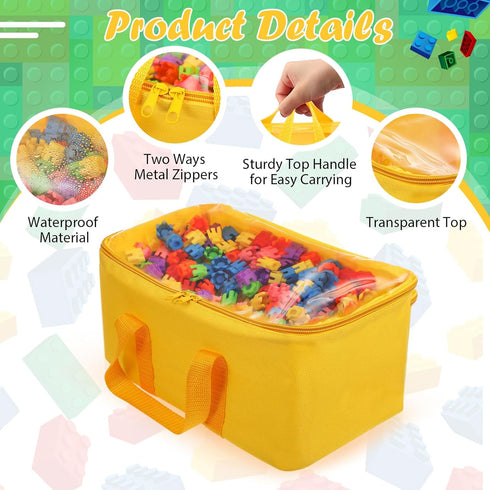 3 Packs Toy Storage Bags with Zipper and Clear PVC Window, Reusable Oxford Fabric Organizing Bags, Toy Bags for Kids Toys Building Blocks and Boar...