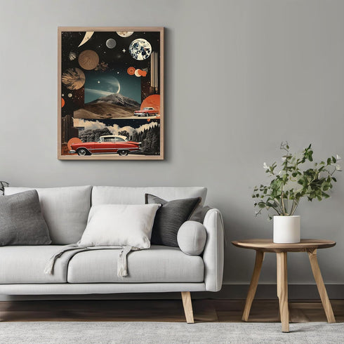 Posterizer 1 pcs-vintage cars , landscape , planets surreal collage-Retro Art-Abstract & Modern Art-Gift for Art Lovers- UNFRAMED Wall Art...