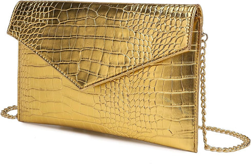 Women Envelope Clutch Purse Handbag, Metallic Leather Crossbody Shoulder Foldover Evening Bag Formal Wedding Party...