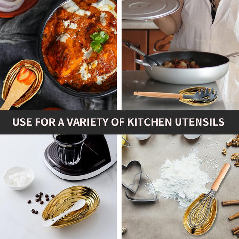 Hasense Spoon Rest for Stove Top, Ceramic Gold Spoon Holder for Stove Top and Kitchen Counter, Large Stable Heat-resistant Utensil Rest for Cookin...
