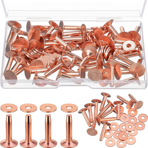 50 Sets Copper Rivets and Burrs, Copper Rivets for Leather Pure Copper Rivet Setting Tool for Belts Wallets Collars Leather DIY Craft Supplies (9/...