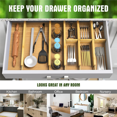 ANTOWIN Bamboo Drawer Dividers Organizers, Drawer Separators Splitter,17-22 inches Long Adjustable Spring-loaded Organizer for Large Utensil, Clot...