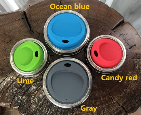 Reusable Food Grade and BPA Free Silicone Sip Coffee Juice Drinking Lid Kit with Stainless Steel Rings for Mason, Ball, Canning Jars, Pack of 4 Se...