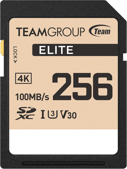 TEAMGROUP Elite 256GB UHS-I U3 V30 UHD Read Speed up to 100MB/s SDXC High Speed 4K Memory Card Compatible with Canon Sony Nikon Panasonic FUJIFILM...
