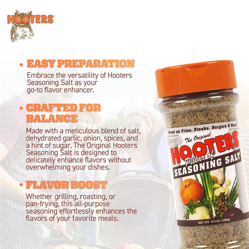 The Original Hooters Seasoning Salt - Garlic & Onion Flavored Blend for Every Dish - Versatile Use for Fries, Meats, Soups, Salads, and Seafood, 1...