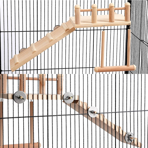 Bird Perches Platform Swing with Climbing Ladder, Parakeet Cage Accessories Wooden Playing Gyms Exercise Sturdy for Small Birds...