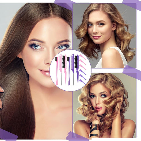 12 Pieces Hair Brush Set, Nylon Teasing Hair Brushes 3 Row Salon Teasing Brush, Double Sided Hair Edge Brush Smooth Comb Grooming, Rat Tail Combs ...