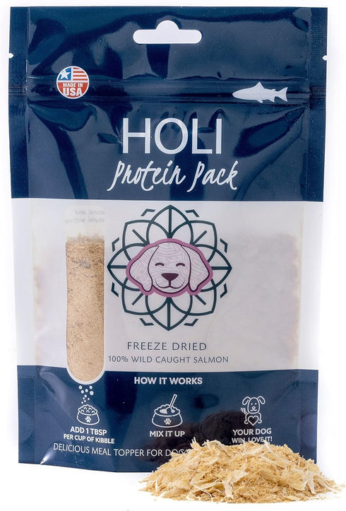 HOLI Freeze Dried Salmon Dog Food Topper - with Omega 3 & 6 - Single Ingredient, Human-Grade Wild Caught Salmon - Dog Food Flavor Enhancer for Pic...