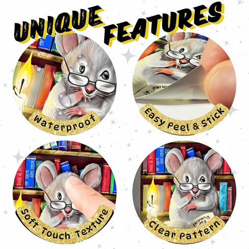 Mouse Reading Book, Wall Decor Sticker Decal, Kids Room, Classroom, Home, Bedroom, Bookcase, Book Lover, of Mice and Men, Children, Adorable, (Lib...