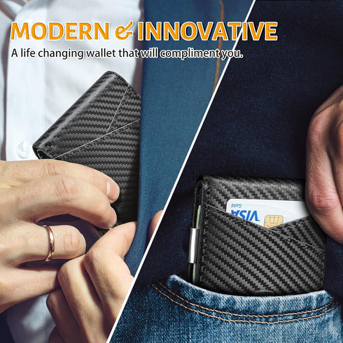 GSOIAX Slim Leather RFID Bifold Wallet for Men with Money Clip and 12 Credit Card Holders - Minimalist Front Pocket Wallet with ID Window, Cool Gr...