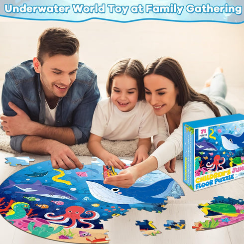 22.8 inch Jumbo Floor Puzzle for Kids Under The Sea Large Floor Puzzle Underwater World Round Puzzles for Toddler Children 4-6 Years Ocean Theme D...