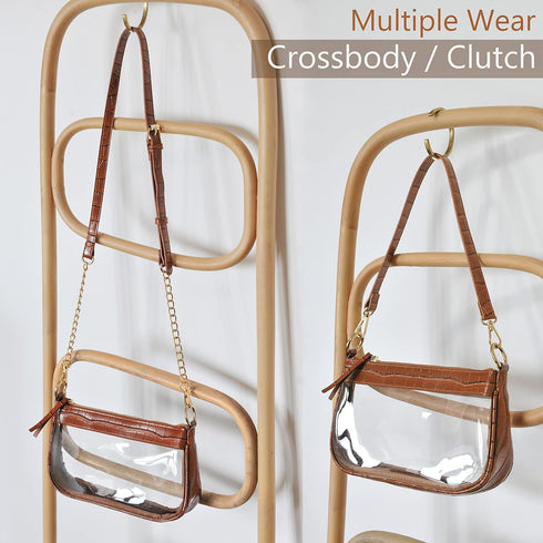Clear Shoulder Handbag PVC Classic 90s Purse Women Vegan Leather Crocodile Crossbody Bag...