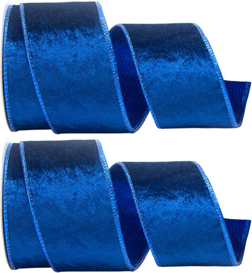 Ribbli Christmas Velvet Ribbon Wired-2 Rolls Royal Blue Velvet Ribbon 2.5 Inch Total 20 Yard,Velvet Wired Ribbon for Tree Decoration,Gift Wrapping...