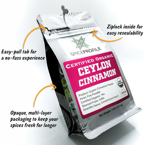 Spice Profile | USDA Organic Ceylon Cinnamon Powder | Resealable 4oz Pouch | 100% Pure & Raw | Sweet & Citrusy | Great for Cooking, Baking & Bever...