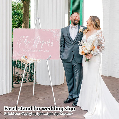 63" White Easel Stand for Wedding Sign Poster Display Easel Folding Art Easel for Floor Adjustable Metal Easel Instant Tripod Easel for Display Pa...