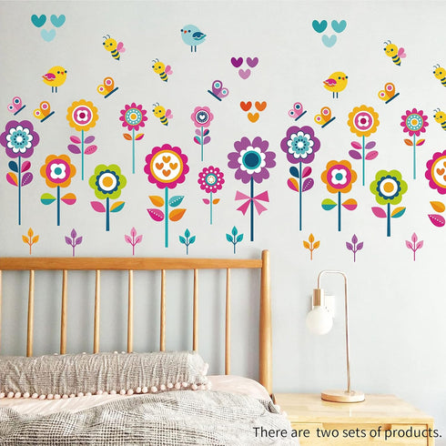 Flowers Wall Stickers for Kids Bedroom -Butterfly Bee Floral Wall Decals for Girls Room,Classroom,Nursery, Playroom- Removable DIY Peel and Stick ...
