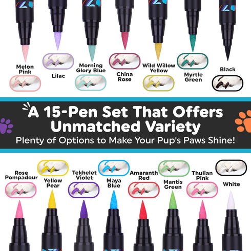 Dog Nail Polish Pens Quick Dry 15 Colors - Pet Nail Polish for Dogs or Cats, Easy Application Dog Safe Nail Polish, Fast Dry Dog Polish - Great Gi...