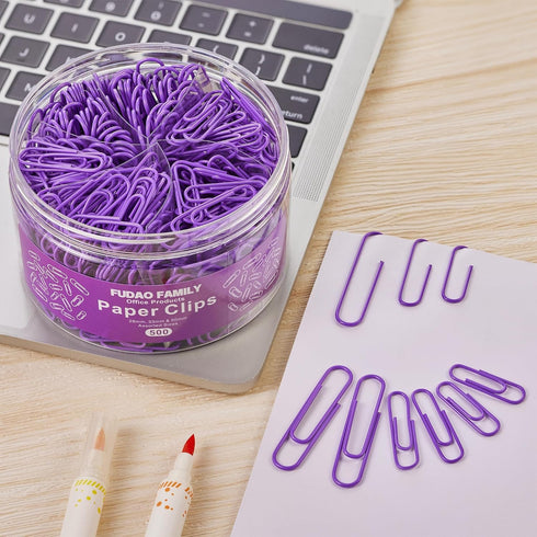 Purple 500pcs Paper Clips Assorted Sizes, Small, Medium and Large?1.1inch, 1.3inch and 2inch) Paper Clips, Vinyl Coated Paperclips for Office, Sch...