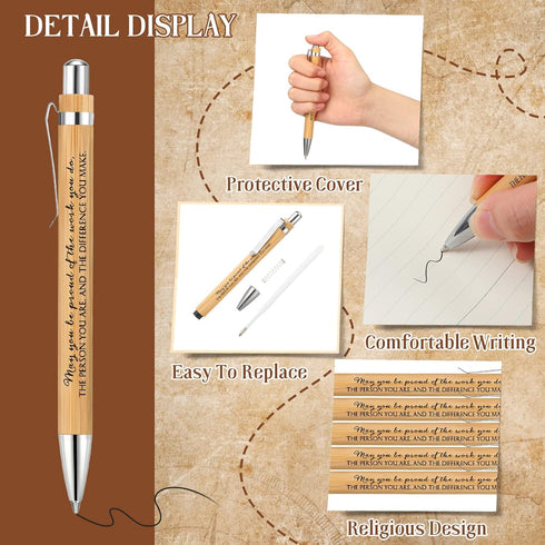 50 Pcs Inspirational Bamboo Pen Wood Ballpoint Pen Thank You Pen Bulk Appreciation Gift for Women Men Office Teacher Coworker Black Ink(Elegant St...