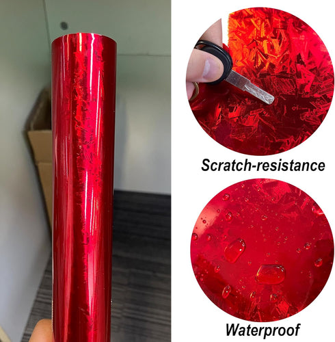 Lypumso Eletroplated Forged Carbon Fiber Vinyl Wrap, Gloss RedPlating Chrome Mirror Car Wrap Vinyl DIY Auto Sticker Decal Film Sheet with Bubble F...