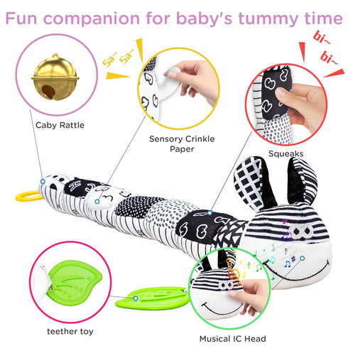 Infant Baby Musical Caterpillar Stuffed Animal Toy/Donkey Plush Toys,Multi-Sensory Textures,Crinkle,with Ruler and Ring Bel,Educational Developmen...