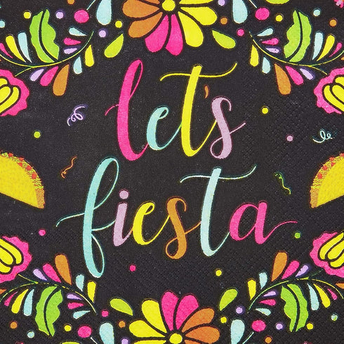 Sparkle and Bash 100 Pack Let's Fiesta Party Napkins for Kids Birthday, Cinco de Mayo Decorations (Black, 6.5 In) - Mexican Decorations for Party...