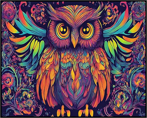 Posterizer 1 pcs- psychedelic funky hippie colorful owl print 3-Abstract & Modern Art-Fantasy & Fiction Art- Living Room Bedroom Decor- unframed w...