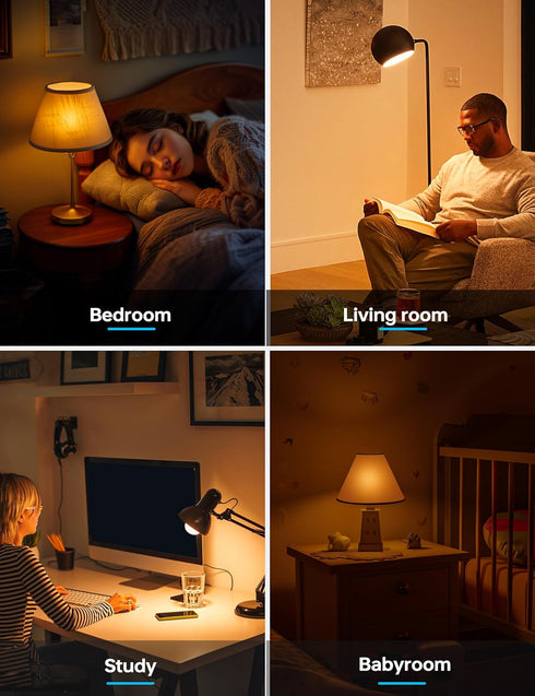 KINDEEP Sleep Light Bulb, 0.5W Amber Light Bulbs, 20lm 2000K, 2 Modes Bulb, 9W Equivalent 60W, 800lm, 2700K, E26 Blue Light Blocking Dim Lightbulb...