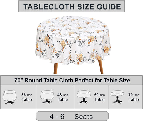RUVANTI Round Tablecloth 70 Inch, for 24-48 Inch Round Tables, 100% Cotton Table Cloth Stain Resistant, Washable, Perfect for Kitchen, Dining, Par...