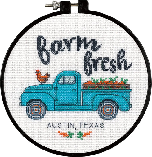 Dimensions Farm Fresh Personalized Counted Cross Stitch Kit for Beginners, 6" Diameter, 4 Piece...