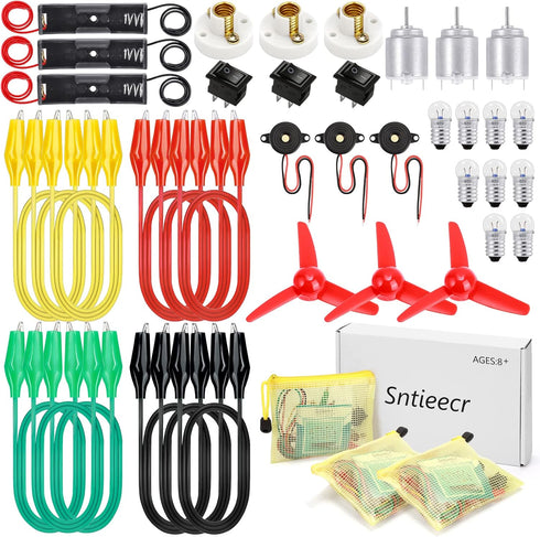 Sntieecr 3 Pack 42 PCS Electric Circuit Motor Kit with Organize Bags, Educational Montessori Learning Electric Circuit Kit Sets for Kids DIY STEM ...