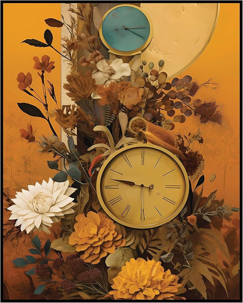 Posterizer 1 pcs-vintage cosy collage with old watches and flowers-Abstract & Modern Art-Floral & Botanical Art-Gift for Art Lovers- UNFRAMED Wall...