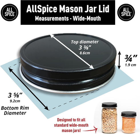 AllSpice Rust-Proof Wide Mouth Aluminum Metal Mason Jar Lids Leak-Proof 12-Pack (Black)...
