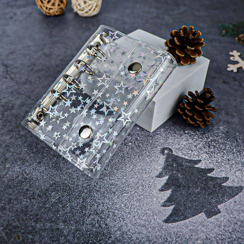 A8 Starry Clear Binder Cover Soft PVC A8 Size Refillable Binder Cover 5-Ring Double Snap Button Closure Notebook Binder Folder Personal File Organ...