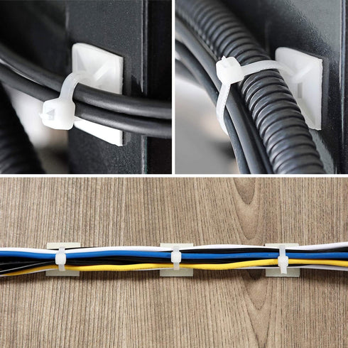 Strong Back-Glue Self Adhesive Cable Zip Tie Mounts Kit - 50 Set Cable Management Clips with 6" Zip Ties, Wire Holders - Outdoor Sticky Wire Organ...